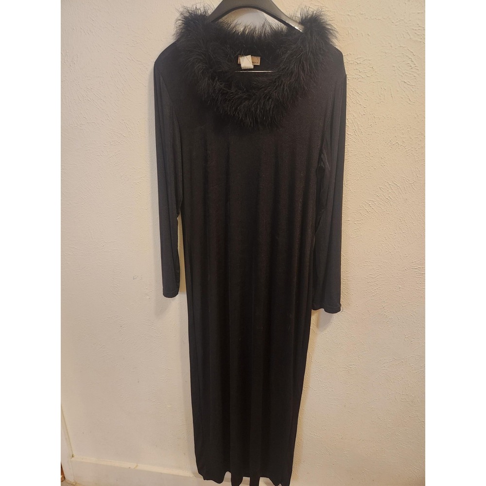 Susan Lawrence Dress Womens Large Black Maxi Long Sleeve Faux Fur Collar‎ USA
